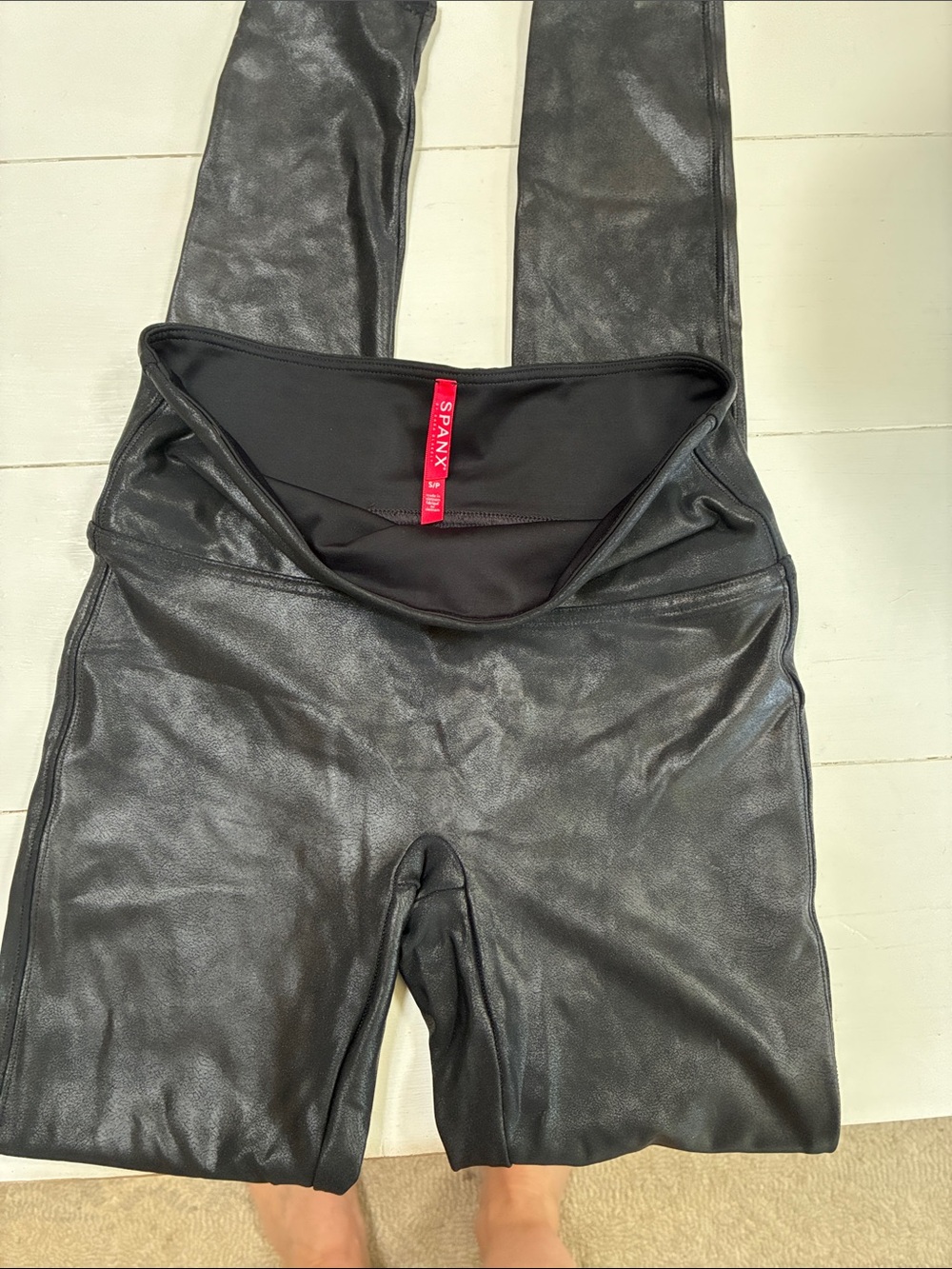 SPANX Black Faux Leather High-Rise Leggings Small